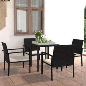 5 részes fekete polyrattan kerti étkezőgarnitúra