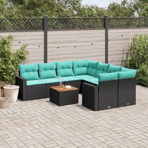 9 részes fekete polyrattan kerti ülőgarnitúra párnával