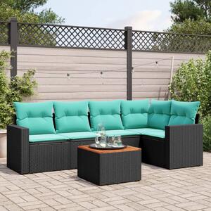 6 részes fekete polyrattan kerti ülőgarnitúra párnával