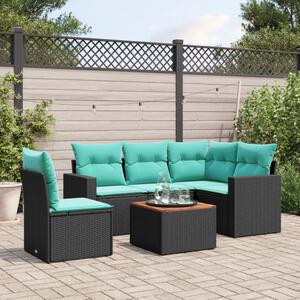 6 részes fekete polyrattan kerti ülőgarnitúra párnával