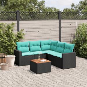 6 részes fekete polyrattan kerti ülőgarnitúra párnával