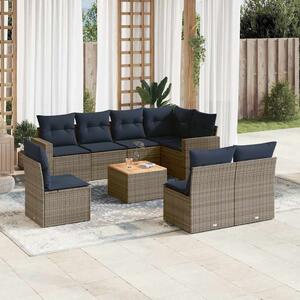 9 részes szürke polyrattan kerti ülőgarnitúra párnával