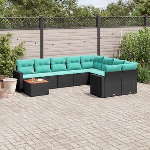 10 részes fekete polyrattan kerti ülőgarnitúra párnával