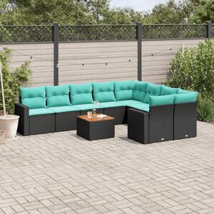 10 részes fekete polyrattan kerti ülőgarnitúra párnával