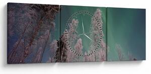 Az aurora borealis képe fagyos fák felett (órával) (90x30 cm)