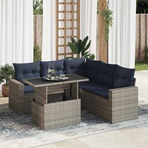 6 részes szürke polyrattan akácfa kerti ülőgarnitúra párnákkal