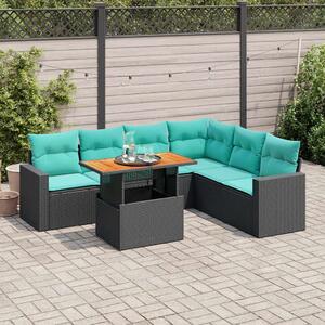 7 részes fekete polyrattan kerti ülőgarnitúra párnával