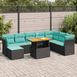 6 részes fekete polyrattan kerti ülőgarnitúra párnákkal