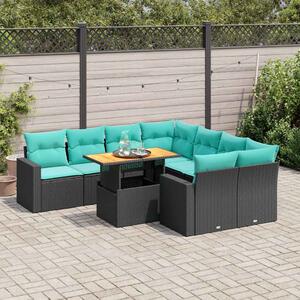9 részes fekete polyrattan kerti ülőgarnitúra párnákkal