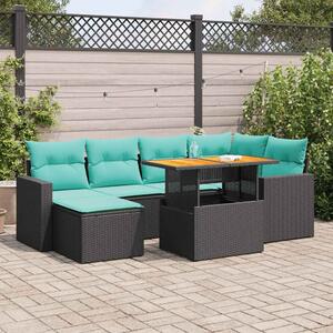 7 részes fekete polyrattan kerti ülőgarnitúra párnával