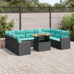 10 részes fekete polyrattan kerti ülőgarnitúra párnákkal