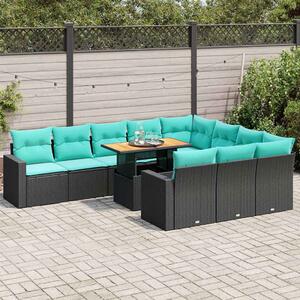 11 részes fekete polyrattan kerti ülőgarnitúra párnákkal
