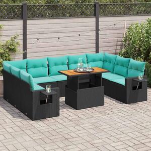 10 részes fekete polyrattan kerti ülőgarnitúra párnákkal