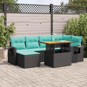 7 részes fekete polyrattan kerti ülőgarnitúra párnával