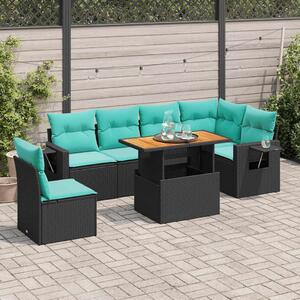 7 részes fekete polyrattan kerti ülőgarnitúra párnával