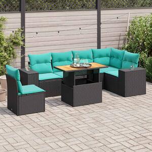 7 részes fekete polyrattan kerti ülőgarnitúra párnával