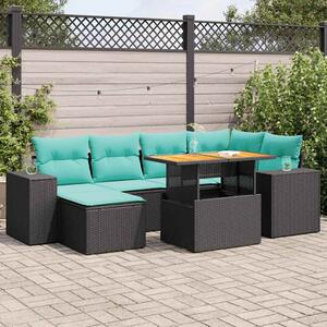 7 részes fekete polyrattan kerti ülőgarnitúra párnával
