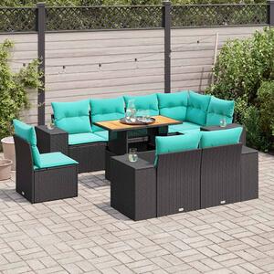 9 részes fekete polyrattan kerti ülőgarnitúra párnákkal