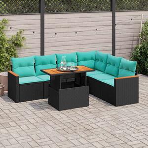 7 részes fekete polyrattan kerti ülőgarnitúra párnával