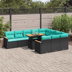11 részes fekete polyrattan kerti ülőgarnitúra párnákkal