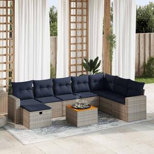 9 részes szürke polyrattan kerti ülőgarnitúra párnákkal