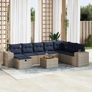 9 részes szürke polyrattan kerti ülőgarnitúra párnákkal