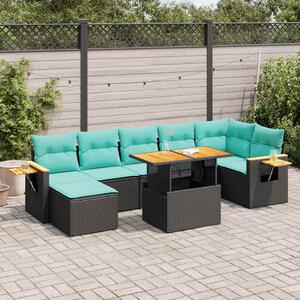 8 részes szürke polyrattan akácfa kerti ülőgarnitúra párnákkal