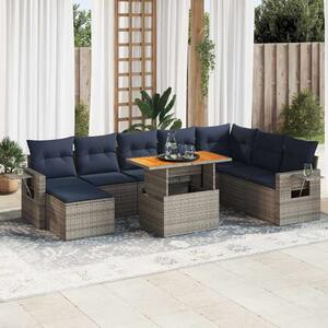 9 részes szürke polyrattan kerti ülőgarnitúra párnákkal
