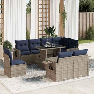 9 részes szürke polyrattan kerti ülőgarnitúra párnákkal