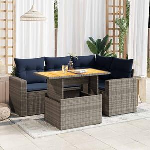 5 részes szürke polyrattan kerti ülőgarnitúra párnákkal