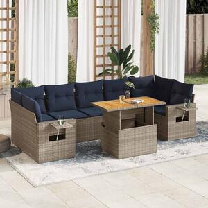 8 részes szürke polyrattan kerti ülőgarnitúra párnákkal
