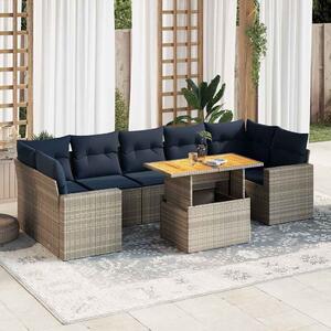 8 részes szürke polyrattan kerti ülőgarnitúra párnákkal
