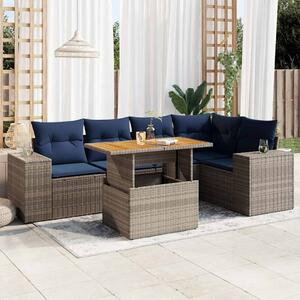 6 részes szürke polyrattan kerti ülőgarnitúra párnákkal