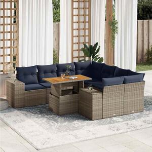 9 részes szürke polyrattan kerti ülőgarnitúra párnákkal