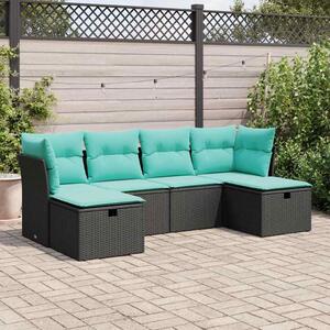 6 részes fekete polyrattan kerti ülőgarnitúra párnákkal