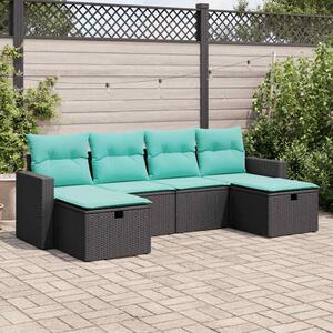 6 részes fekete polyrattan kerti ülőgarnitúra párnákkal