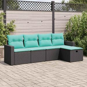 5 részes fekete polyrattan kerti kanapészett párnákkal
