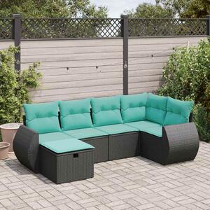 6 részes fekete polyrattan kerti ülőgarnitúra párnákkal