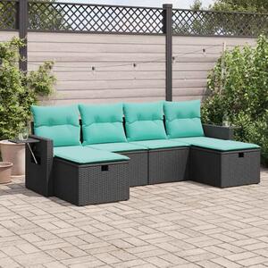 6 részes fekete polyrattan kerti ülőgarnitúra párnákkal