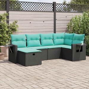 6 részes fekete polyrattan kerti ülőgarnitúra párnákkal
