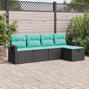 5 részes fekete polyrattan kerti kanapészett párnákkal