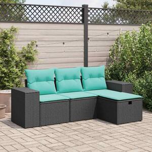 4 részes fekete polyrattan kerti ülőgarnitúra párnákkal