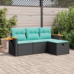 4 részes fekete polyrattan kerti ülőgarnitúra párnákkal