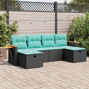 6 részes fekete polyrattan kerti ülőgarnitúra párnákkal