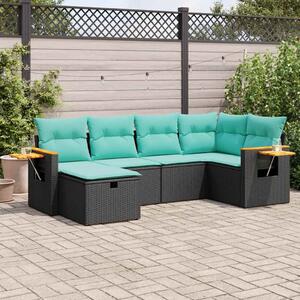 6 részes fekete polyrattan kerti ülőgarnitúra párnákkal
