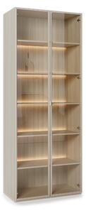 Könyvespolc Sermavi 151, Zárt, Ajtókkal, Üveg, Laminált forgácslap, 231x91x44cm, Bézs, Tölgy