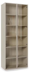 Könyvespolc Sermavi 151, Zárt, Ajtókkal, Üveg, Laminált forgácslap, 231x91x44cm, Bézs, Tölgy