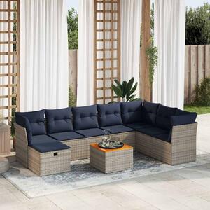 9 részes szürke polyrattan kerti ülőgarnitúra párnákkal
