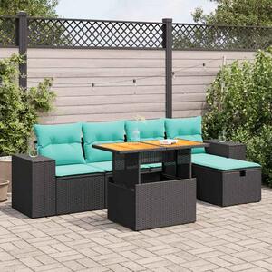 6 részes barna polyrattan akácfa kerti ülőgarnitúra párnával