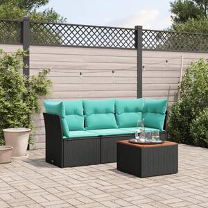 4 részes fekete polyrattan kerti ülőgarnitúra párnával